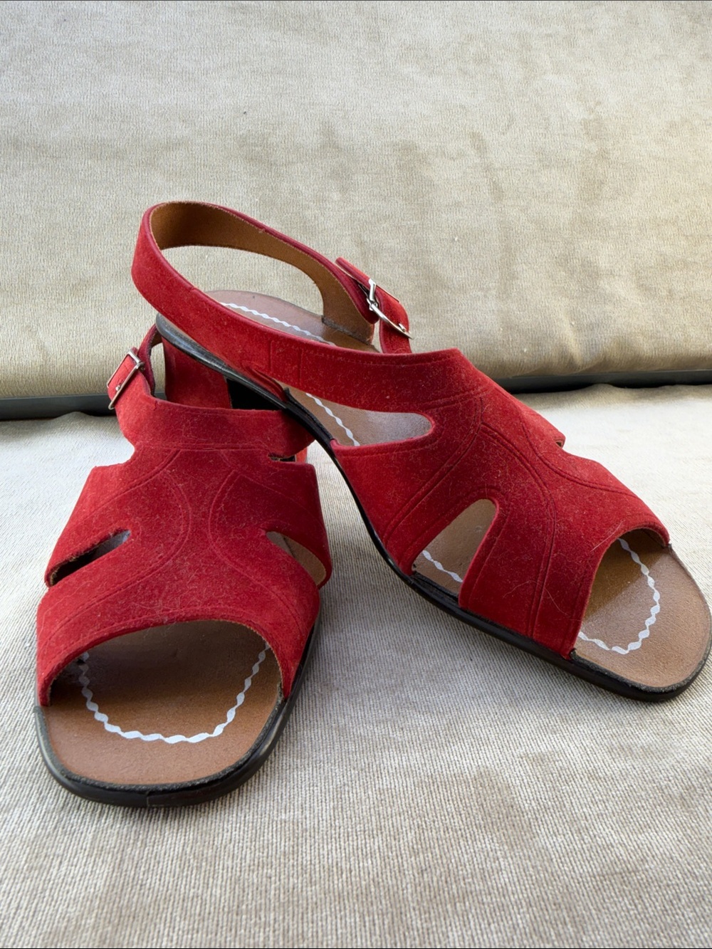 Red Suede Slingback Italian Sandals with Adjustable Buckle